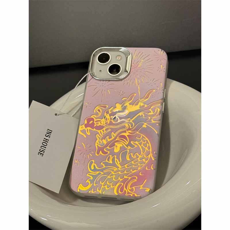 适用苹果系列iPhone15国风艺术14pro镭射粉龙13pro新款12手机壳