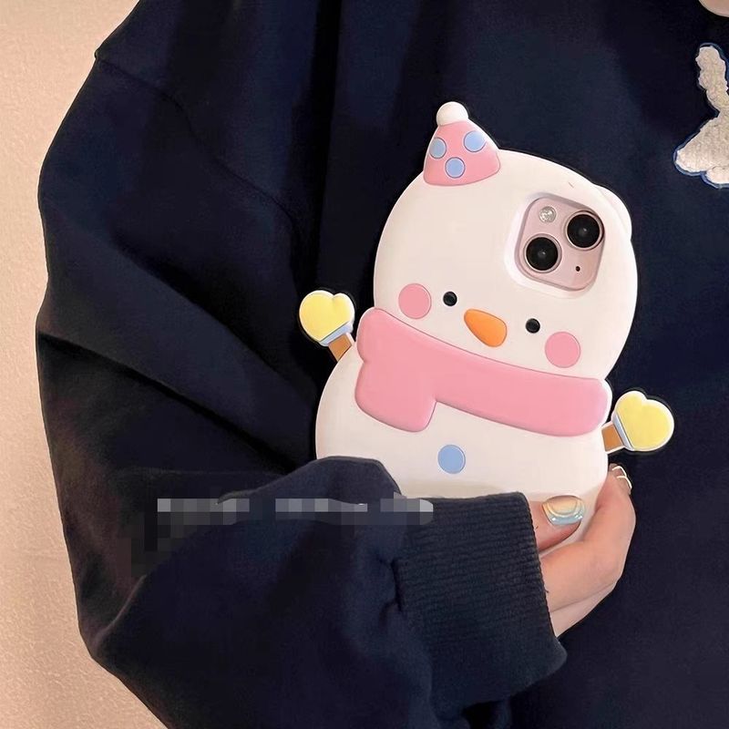可爱立体围巾雪人适用iPhone15promax苹果14手机壳13新款12全包软