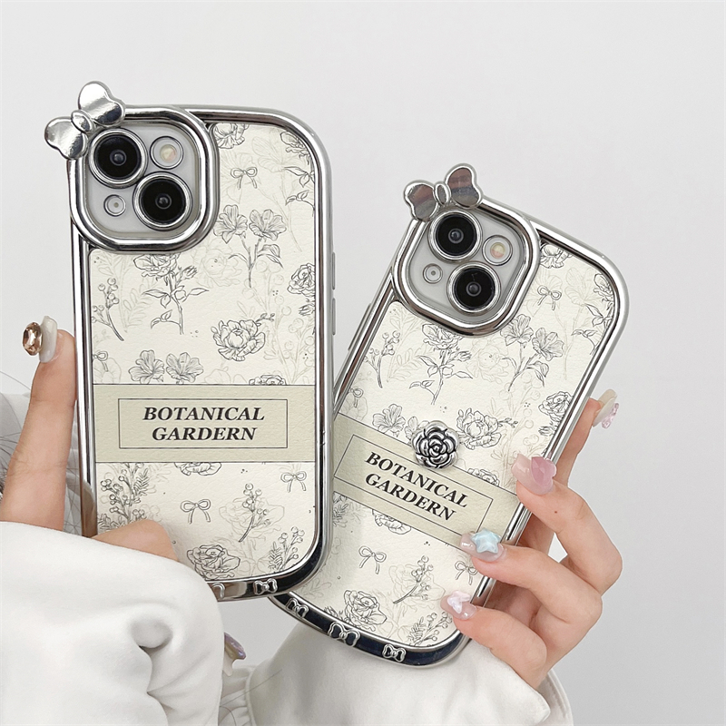 适用苹果系列iPhone15贴皮14pro素描花束蝴蝶结13pro电镀12手机壳
