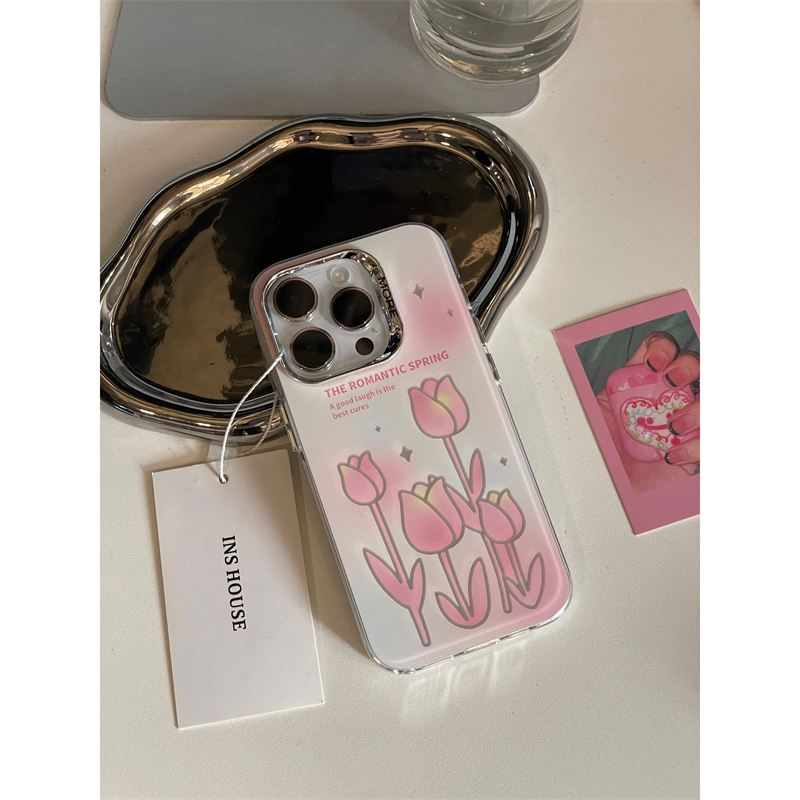 适用苹果系列iPhone15小众甜美14pro渐变粉郁金香13p新款12手机壳