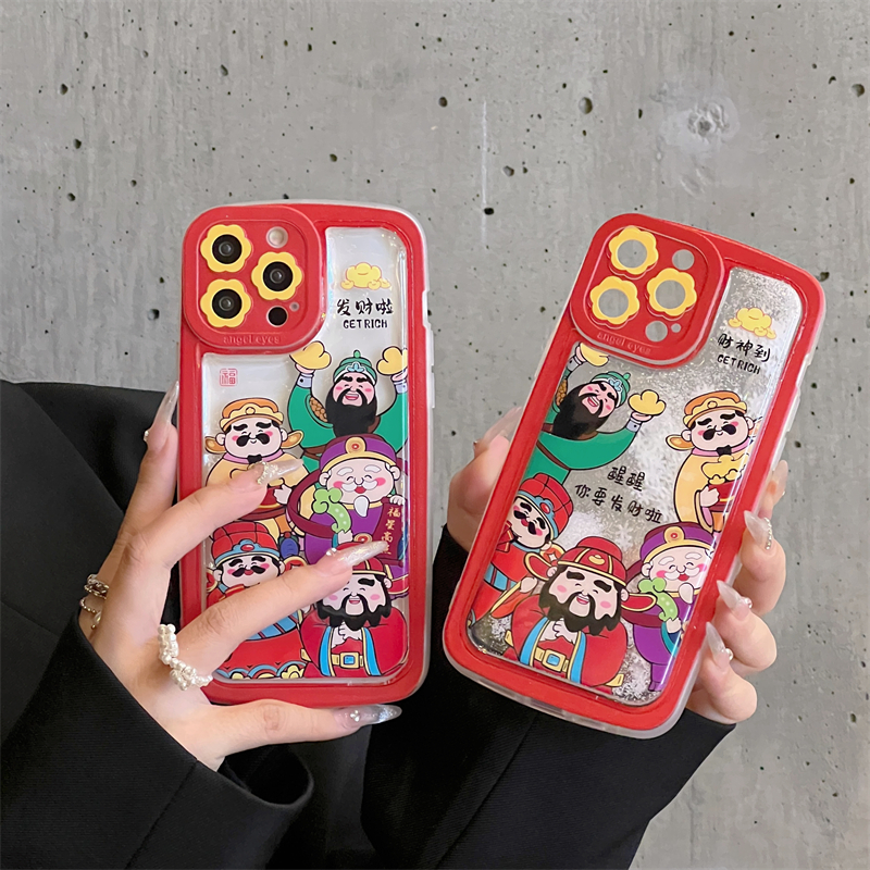 适用苹果系列iPhone15个性创意14p流沙财神爷13p中国风12手机壳