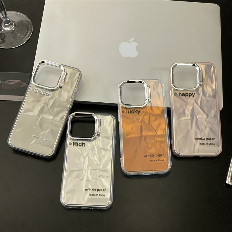 适用苹果系列iPhone15轻奢高级14pro电镀褶皱纯色13p个性12手机壳