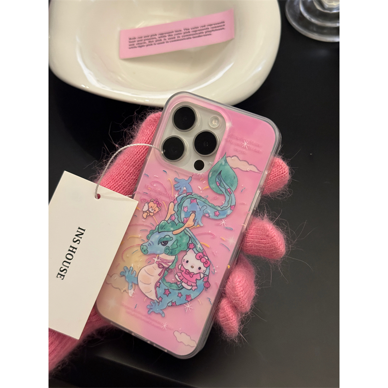 创意龙年油画猫咪用iPhone15promax苹果14手机壳13新款12带手链软
