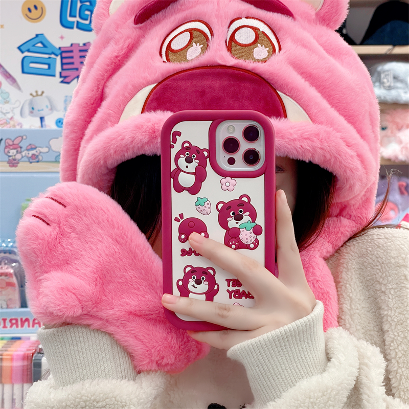 适用苹果系列iPhone15卡通可爱14pro硅胶草莓熊13p防摔12手机壳