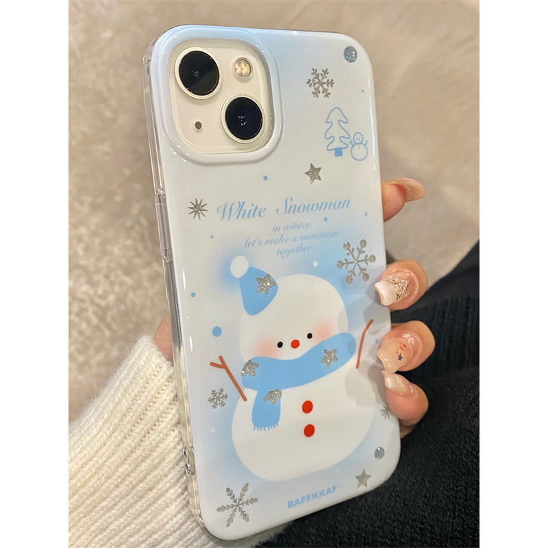 冬季闪粉雪花雪人适用iPhone15promax苹果14手机壳13新款12双层软