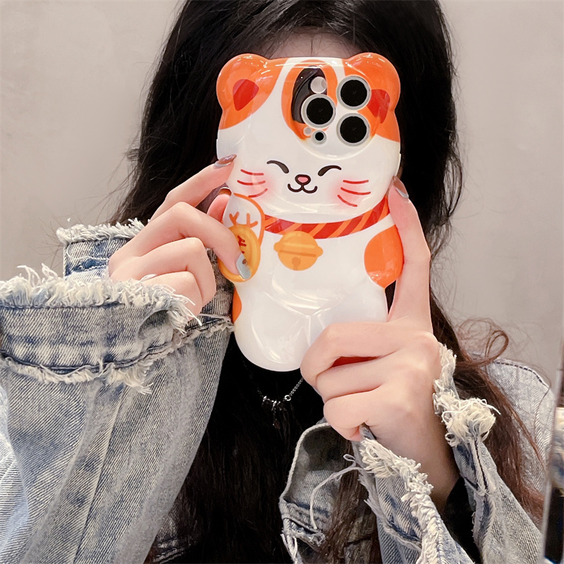 适用苹果系列iPhone14创意可爱13pm招财猫12pm小熊11立体手机软壳