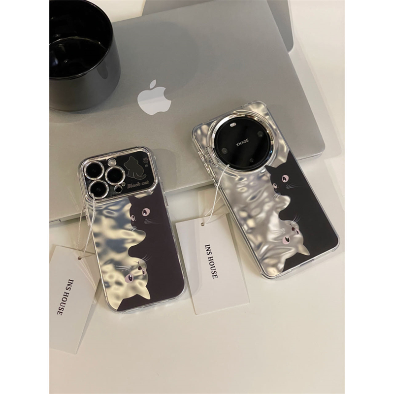适用苹果系列mate60轻奢高级14pro阴阳电镀猫13pro褶皱11手机壳