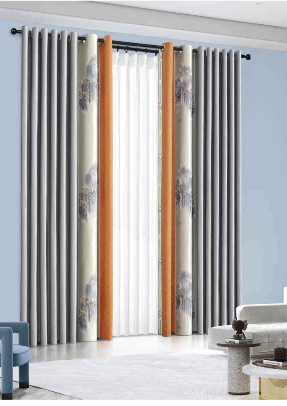 高精密锦锻无缝拼接锦绣山河窗帘(5.4米对开)