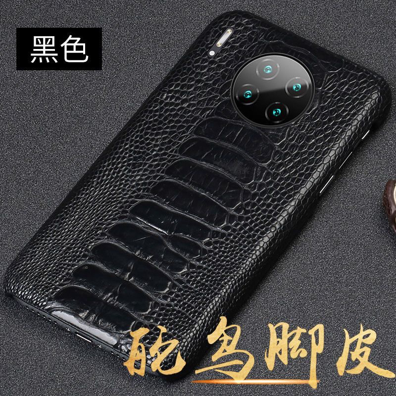 适用华为mate60pro手机壳鸵鸟脚皮50高档30真皮保护套男超薄40rs