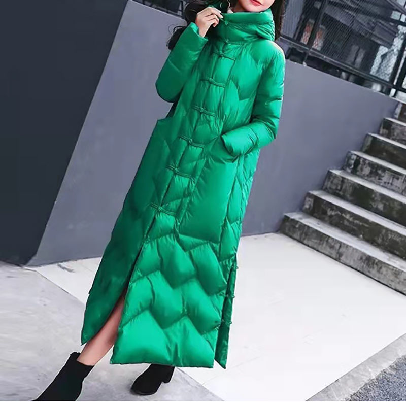 波司澄新版中国风民族风羽绒服女加长款过膝国风复古盘扣外套舒适