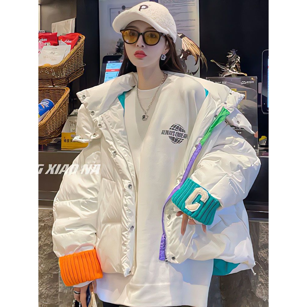 波司澄欧货字母袖口羽绒服女冬短款面包服加厚衣宽松袄外套百搭