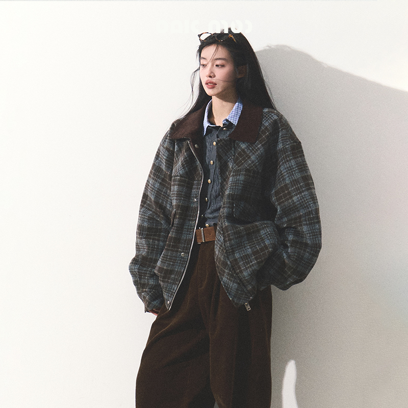 OAKMOO/ "松柏的香气"复古老钱毛呢大衣2024年新款时尚格纹短外套