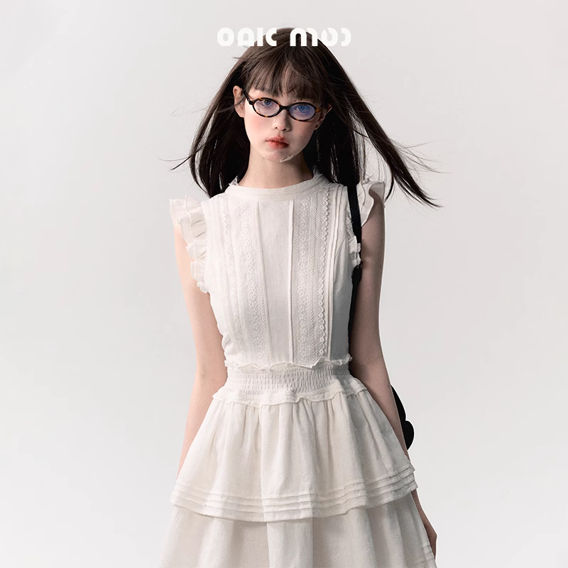 OAKMOO"海鸥的眷恋" 学院风纯色修身小飞袖衬衫连衣裙