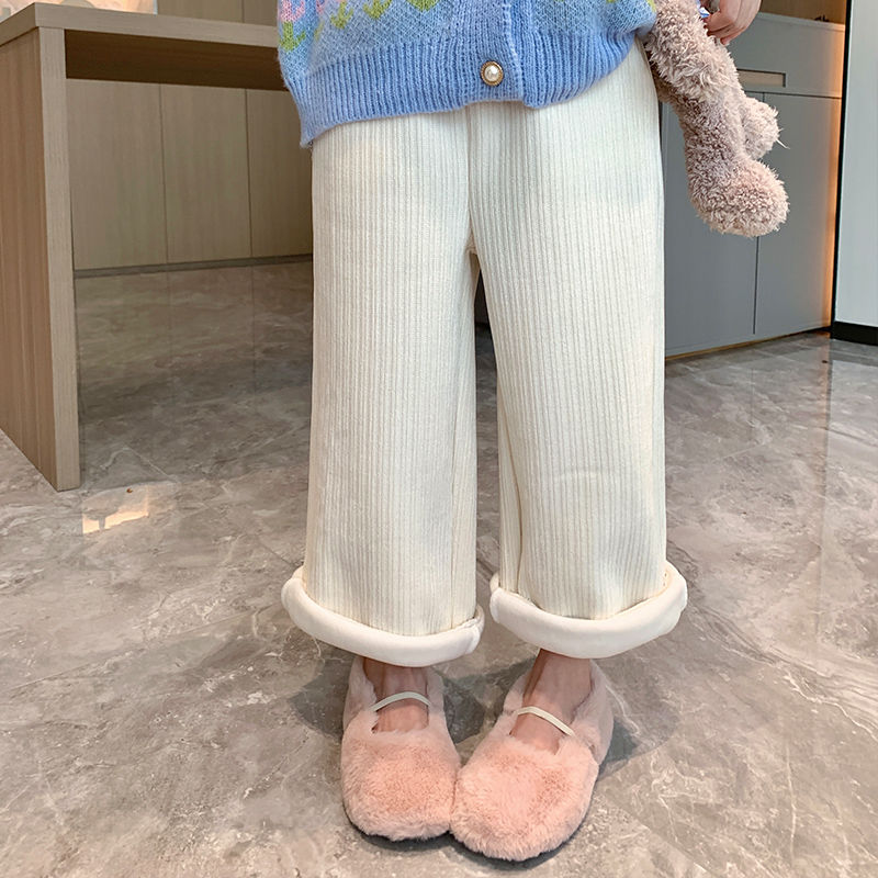 [日落]女童阔腿裤冬季女宝宝加绒保暖裤雪尼尔儿童休闲裤百搭外穿