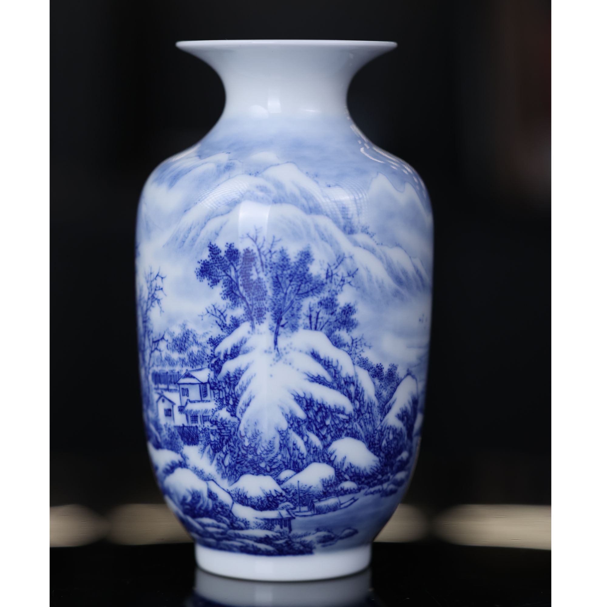 【九段烧】九段妙手山水雪景冬瓜瓶 手绘 纯手工 名窑 家用 中式