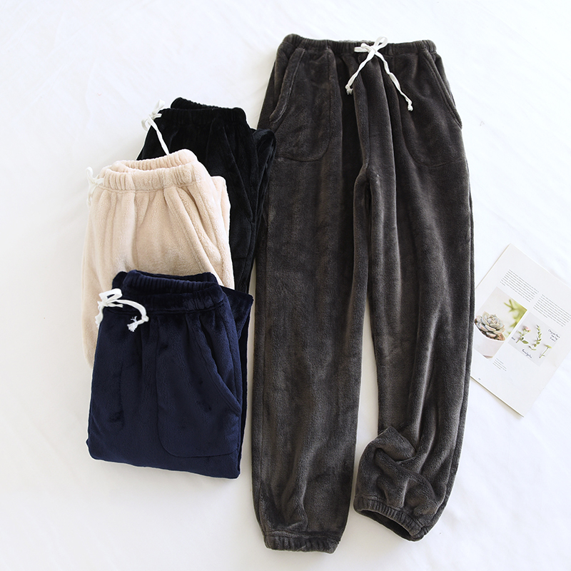 法兰绒睡裤男秋冬季长裤加厚宽松保暖珊瑚绒束脚家居裤宽松暖暖裤