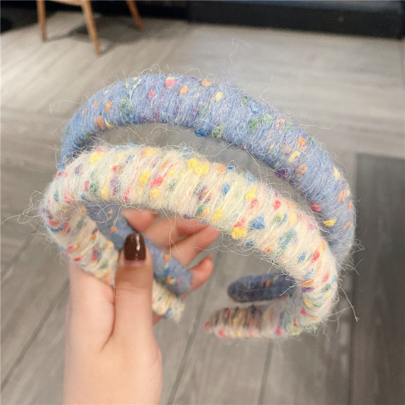 秋冬新款缠绕毛线发箍小香风复古针织头箍彩虹彩色宽边发箍女发饰
