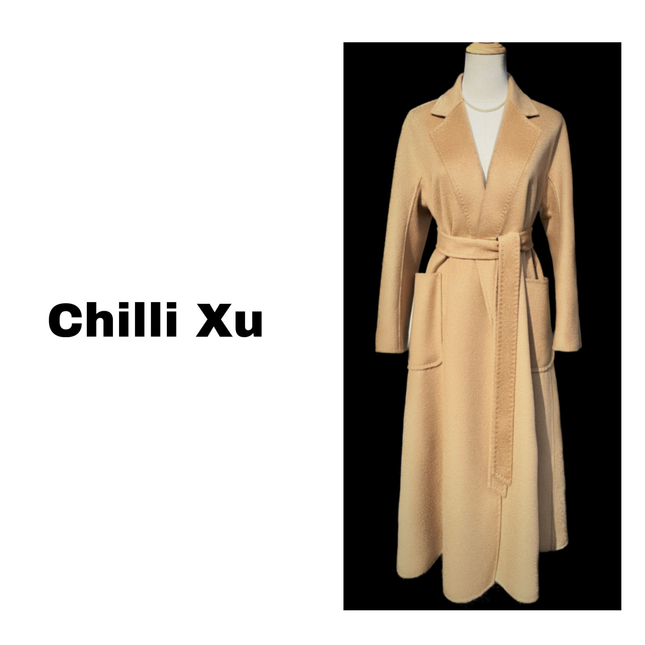 <富贵嘉>2024秋冬新款浅驼--浴袍款水波纹显瘦双面羊绒羊羔毛大衣