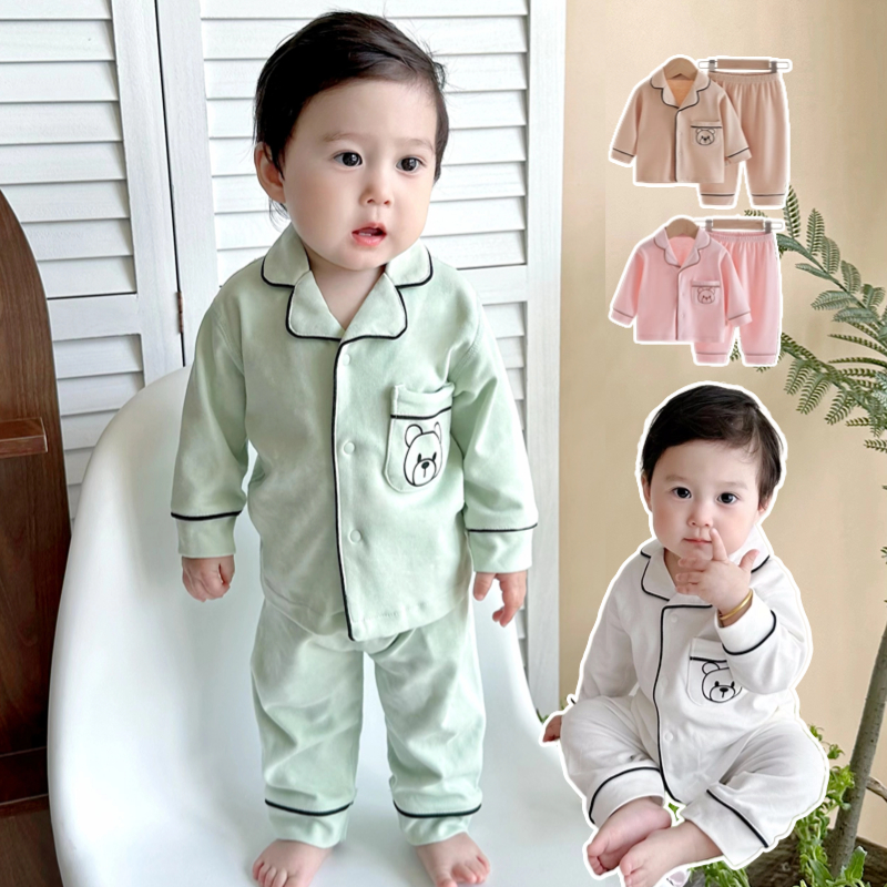 洋气宝宝纯棉无骨睡衣家居服婴儿衣服套装二件套春秋长袖小童秋款