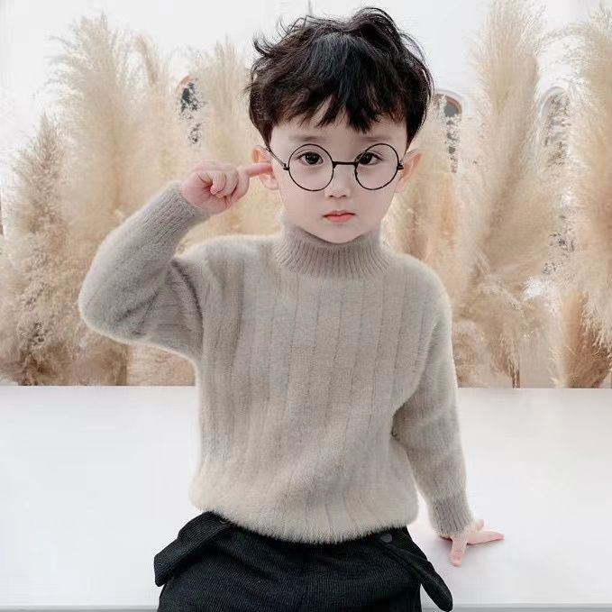 男童针织打底衫软糯儿童毛衣男孩毛线衣秋冬季加厚水貂绒半高领新