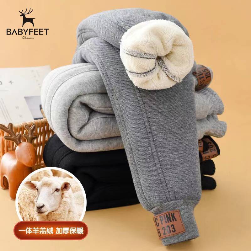 Babyfeet儿童加绒加厚裤子秋冬季外穿洋气女童棉裤特厚羊羔绒保暖