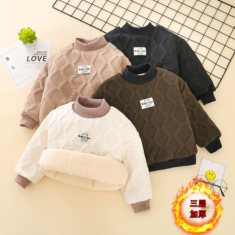 儿童卫衣冬季加绒加厚2023新款男女童棉服三层夹棉宝宝棉袄超厚款