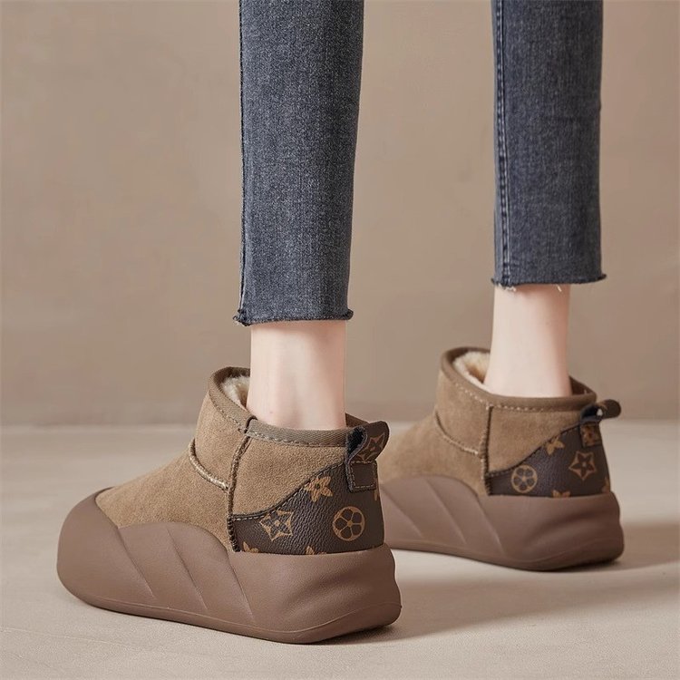 回力潮品皮毛一体雪地靴女2023冬季新款短靴厚底加绒加厚保暖棉鞋