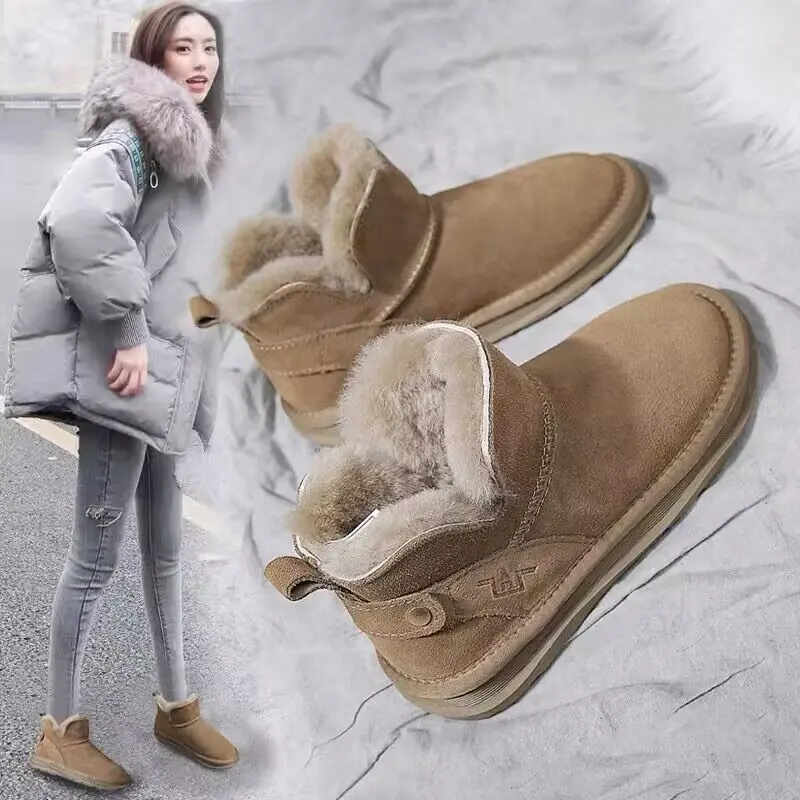回力潮品雪地靴女2023新冬季皮毛一体加绒短筒厚底防滑保暖棉鞋女