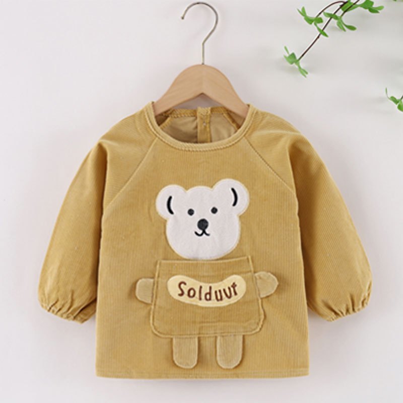 儿童灯芯绒罩衣大小童男女时尚棉倒穿衣婴儿防水吃饭衣秋冬反穿衣