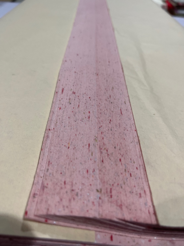 辉宏018:四尺整张纯手工藏品槽底贡宣罗纹半生熟50张【桃粉色】