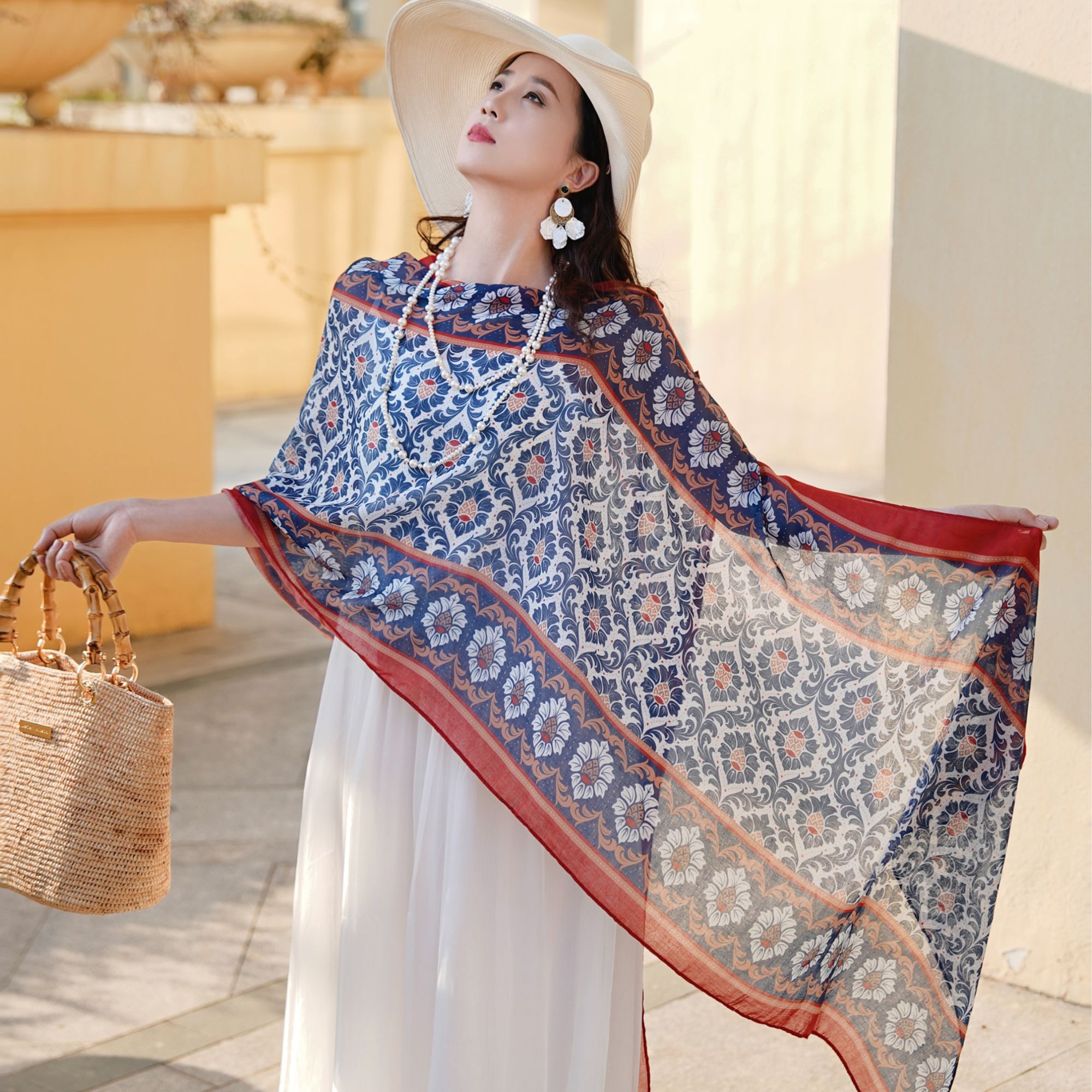 【宫佩Cocoa小苏】海岛风包头巾民族风披肩围巾两用拍照超大丝巾