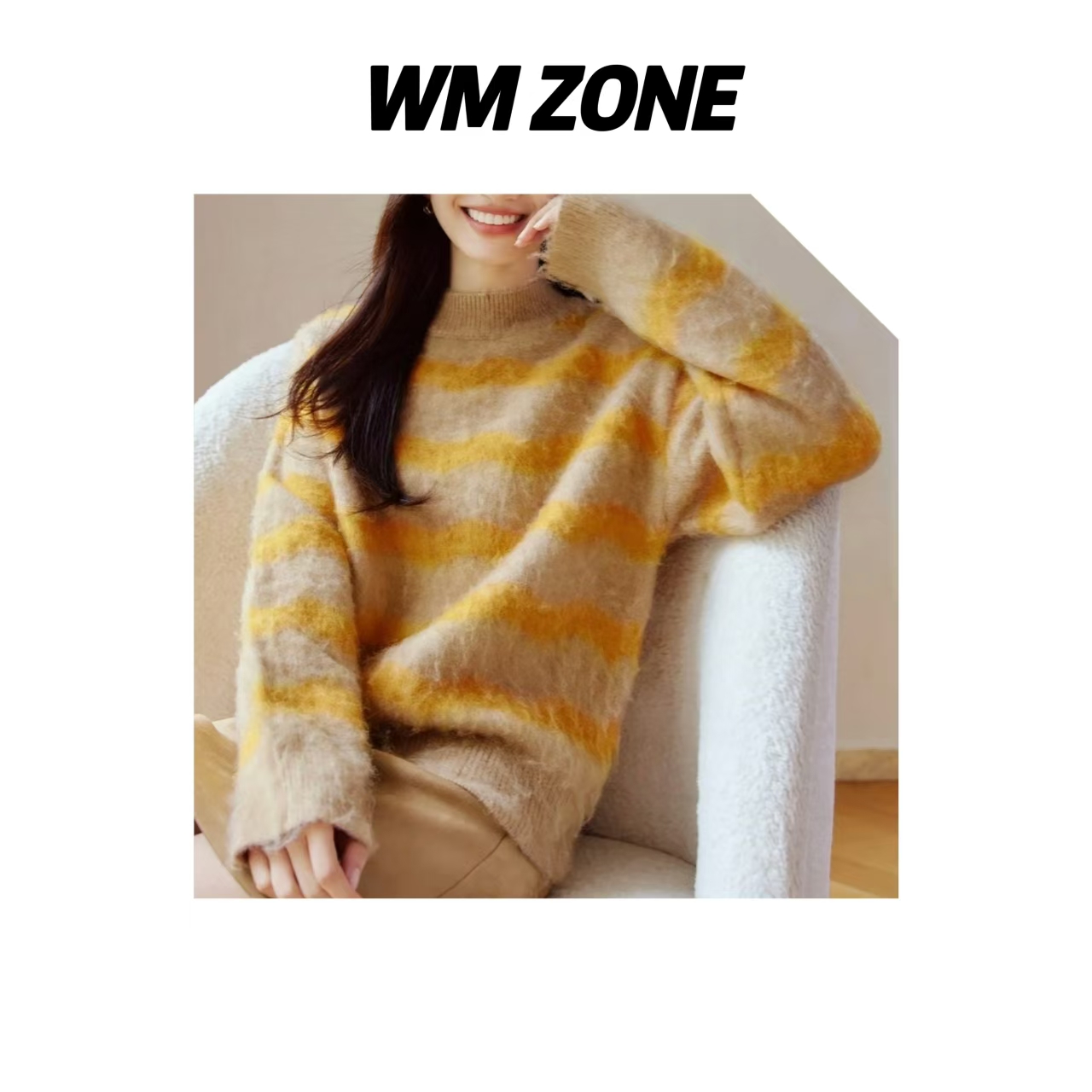 虎儿 3-7-2739 波浪纹撞色套头毛衣