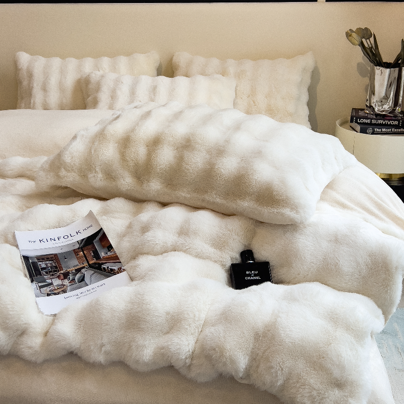 炫彩泡泡仿兔绒四件套牛奶绒加厚双面珊瑚绒冬季床单被套三件套XH