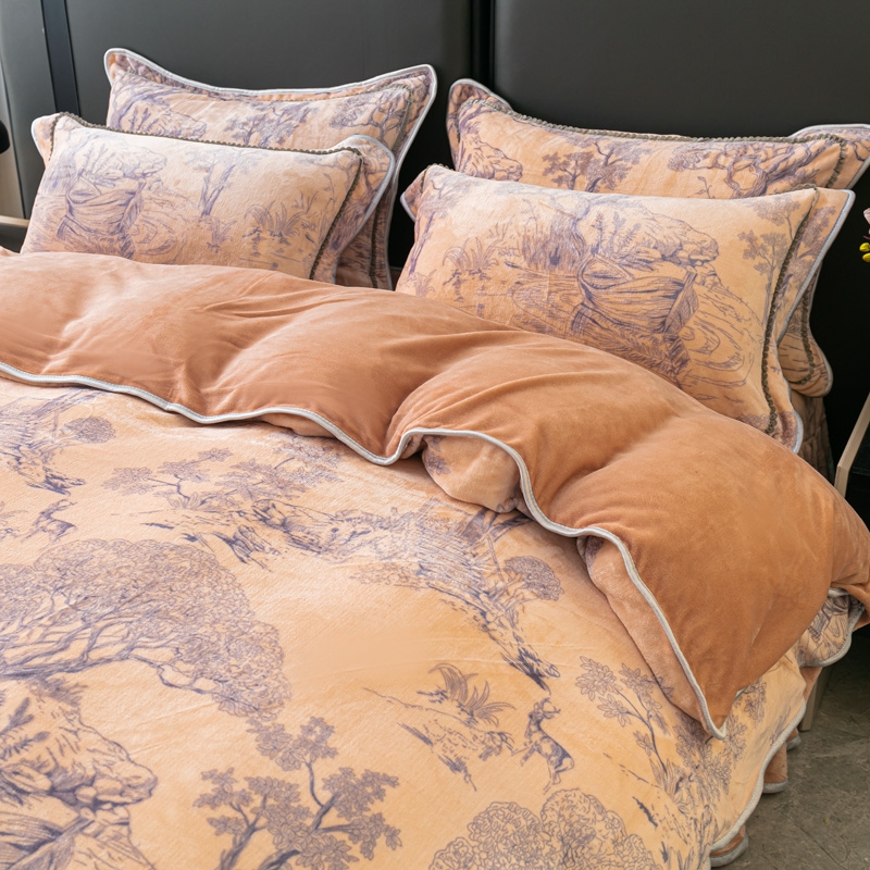 牛奶绒四件套加绒床单被套冬天法兰绒被罩水晶绒珊瑚绒三件套