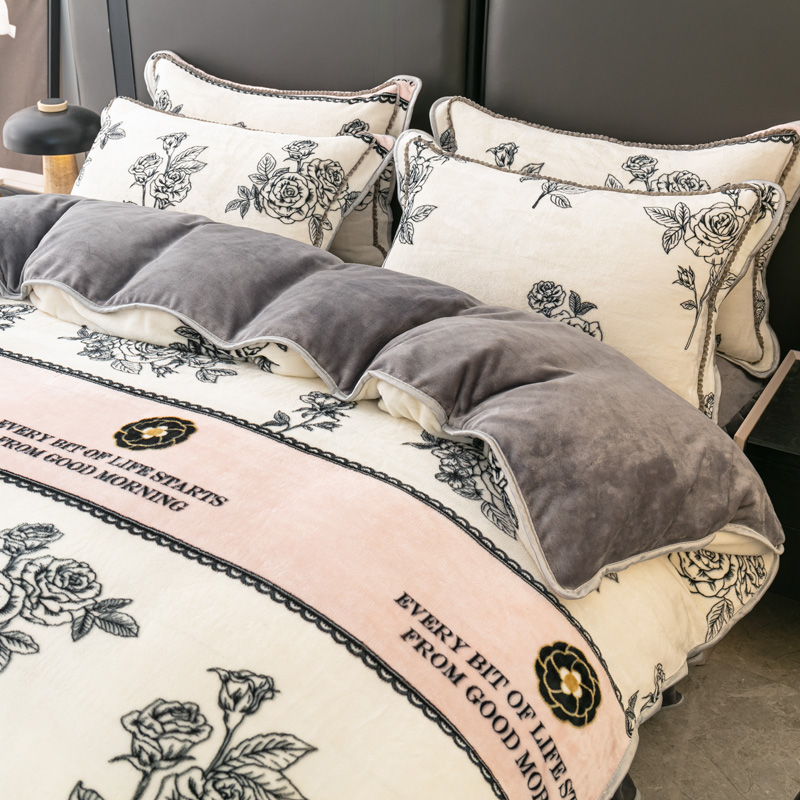 牛奶绒四件套加绒床单被套冬天法兰绒被罩水晶绒珊瑚绒三件套