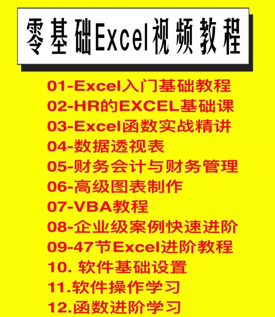 Excel自学视频教程零基础到精通函数表格制作教程