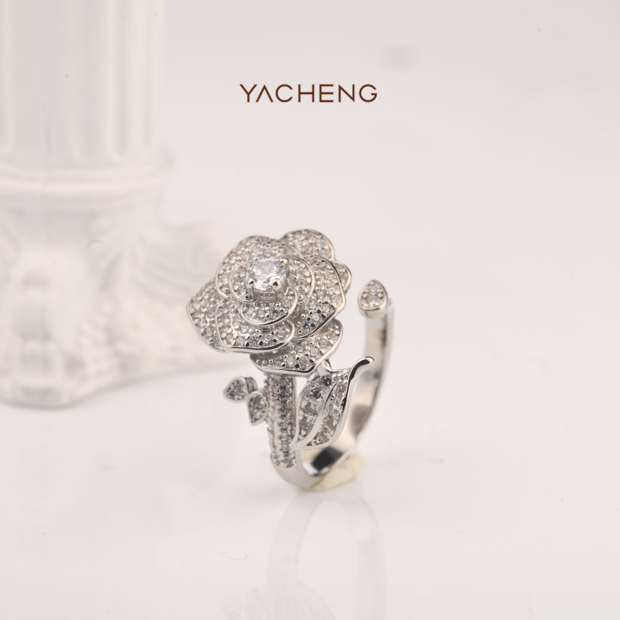 925银戒指 维多利亚系列蔷薇花戒指  925白金色