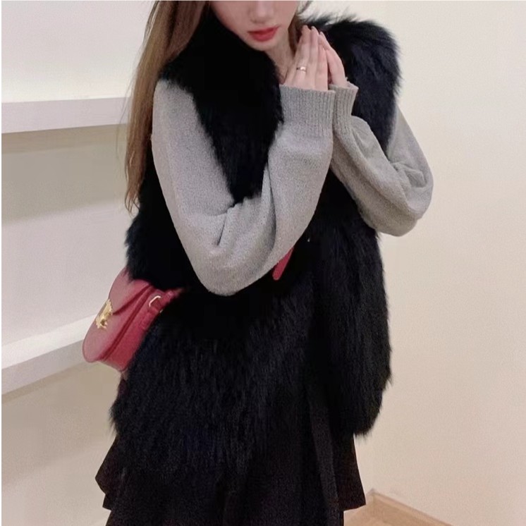2023显瘦百搭狐狸毛双面编织马甲外套女
