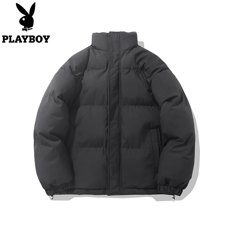 PLAYBOY秋冬季男韩版加厚保暖棉服纯色休闲宽松立领棉衣港风外套