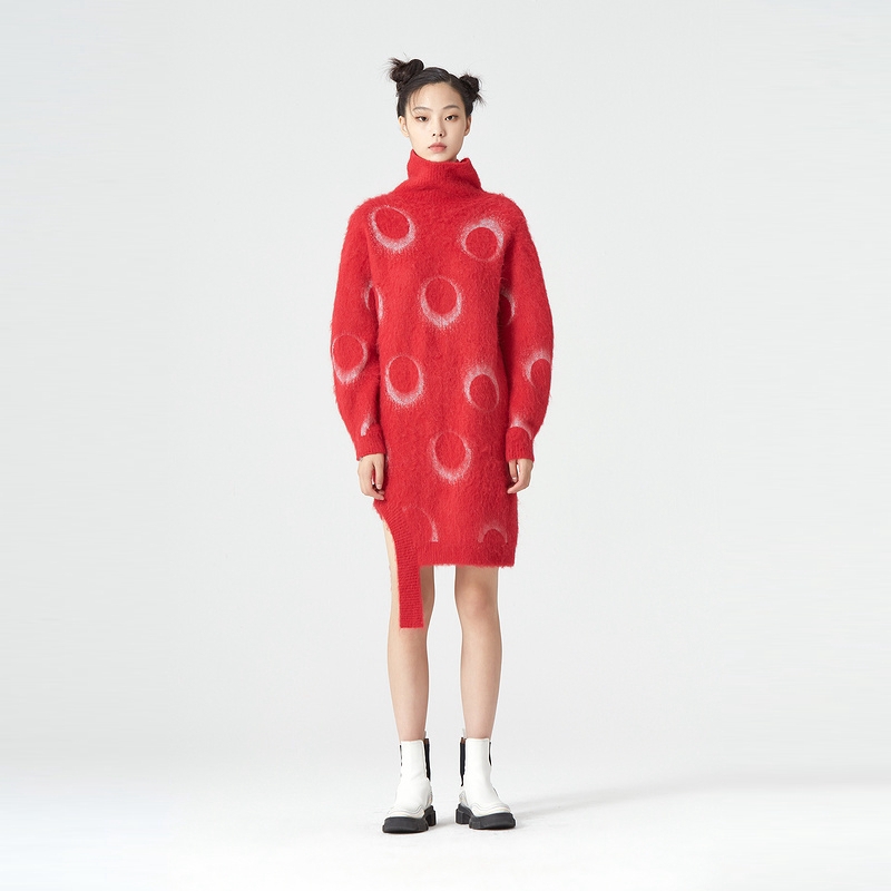 【刘校长精选】MASFER.SU时尚橘红色不规则套头针织连衣裙