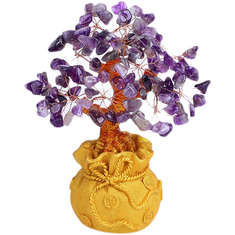 天然紫水晶发财树摆件家居客厅紫气东来招财装饰品开业送礼摇钱树