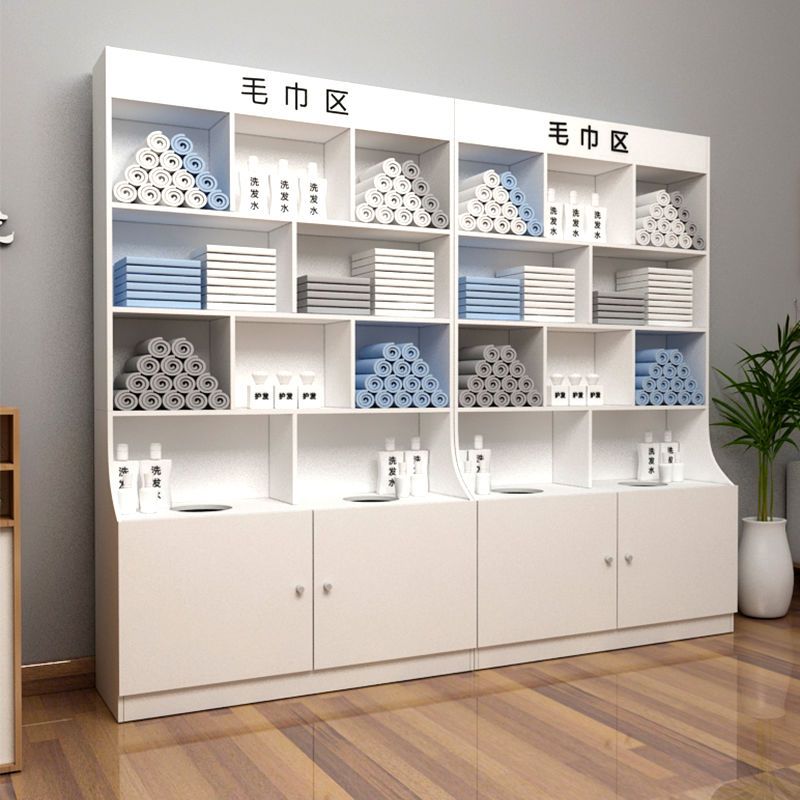 美发店毛巾柜木质台面开孔毛巾桶柜子美容院理发店理发店产品柜
