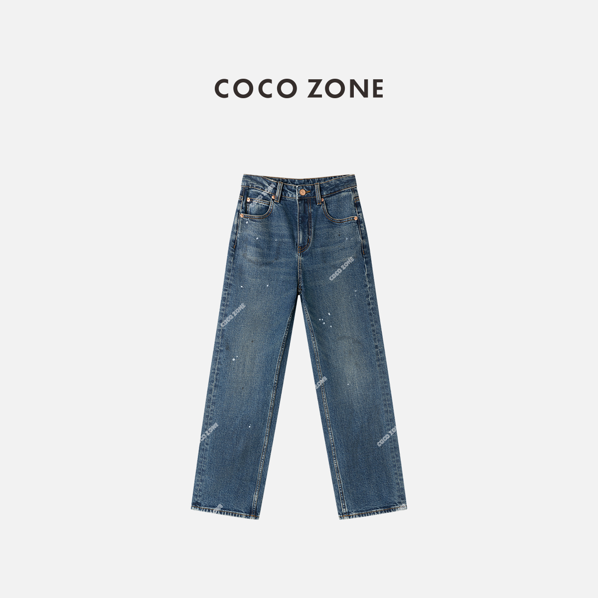 COCO ZONE 刘一一"泼墨牛仔裤"设计感百搭时尚显瘦直筒裤CC2C2200