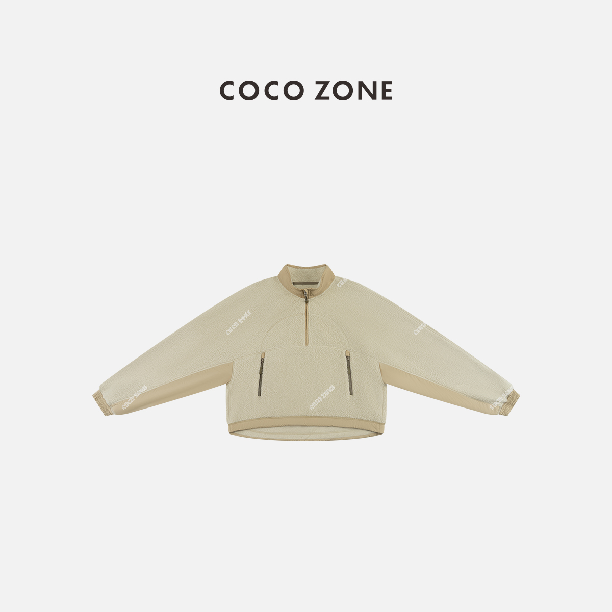 COCO ZONE 刘一一 秋冬慵懒风拼接立领半拉链长袖卫衣CC1D2678