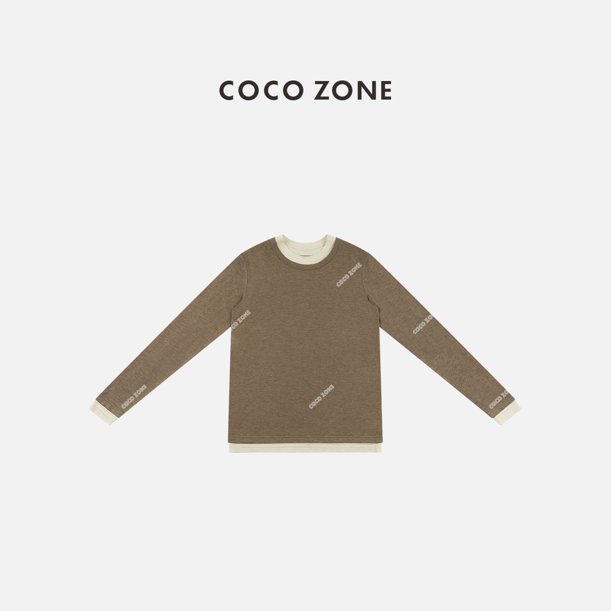 COCO ZONE 刘一一 时尚假两件长袖T恤简约百搭上衣CC1D2427