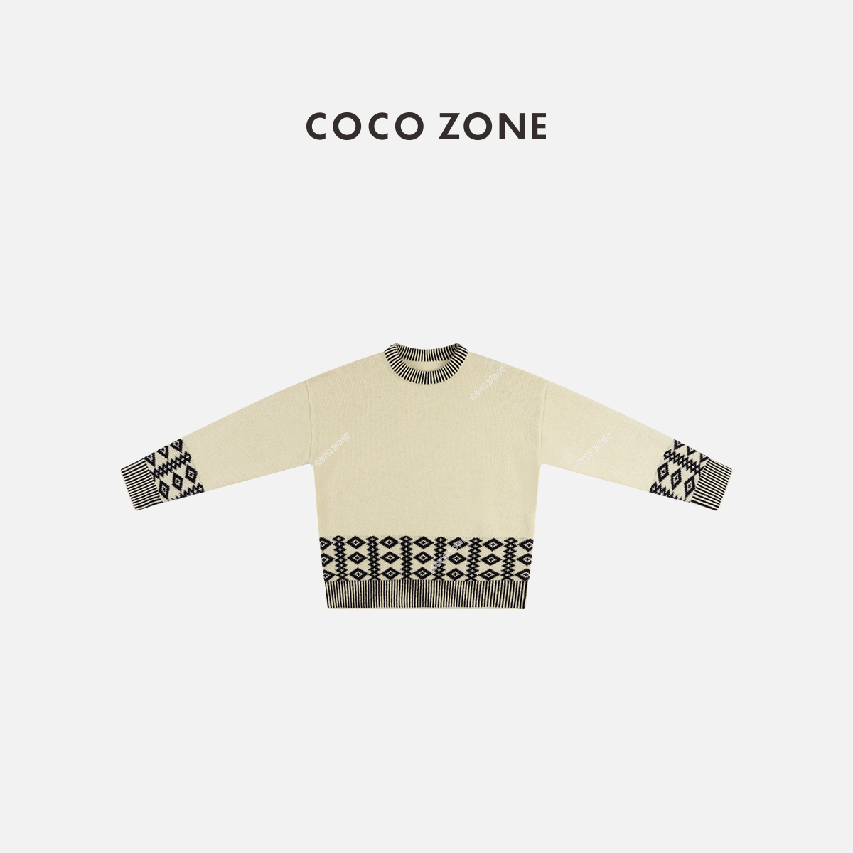 COCO ZONE 刘一一 100绵羊毛复古慵懒风撞色圆领针织衫CC1D2400