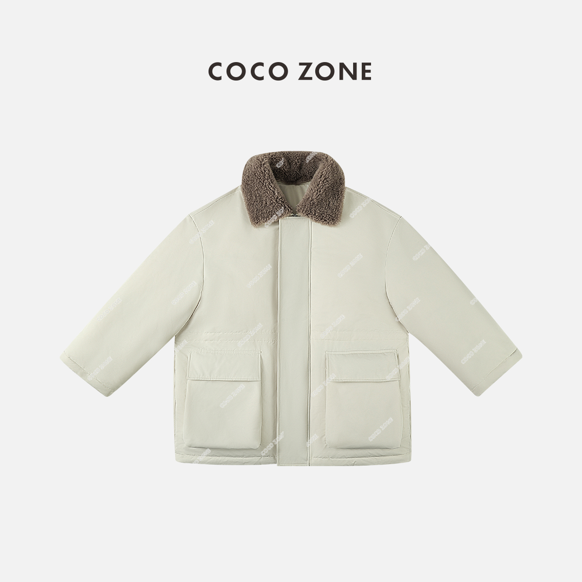 COCO ZONE刘一一 "冬日恋人"90鹅绒羊毛翻领抽绳羽绒服23C30458