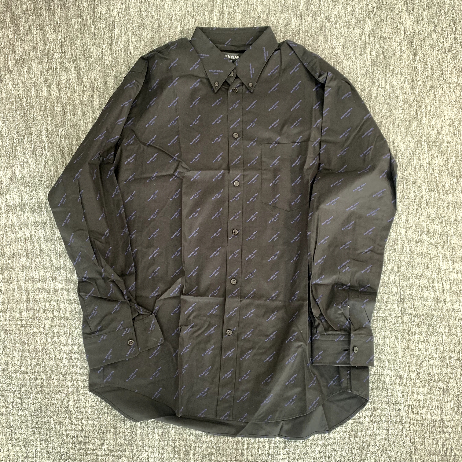 全新未使用 Balenciaga/巴黎世家 满印蓝色字母长袖衬衫休闲衬衣