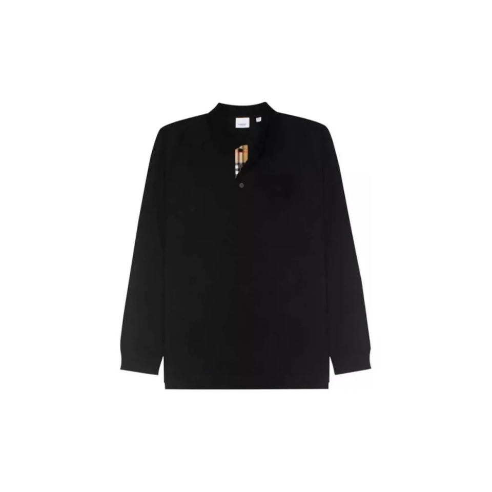 全新未使用 BURBERRY/博柏利 男款战马徽标刺绣领口格纹长袖polo