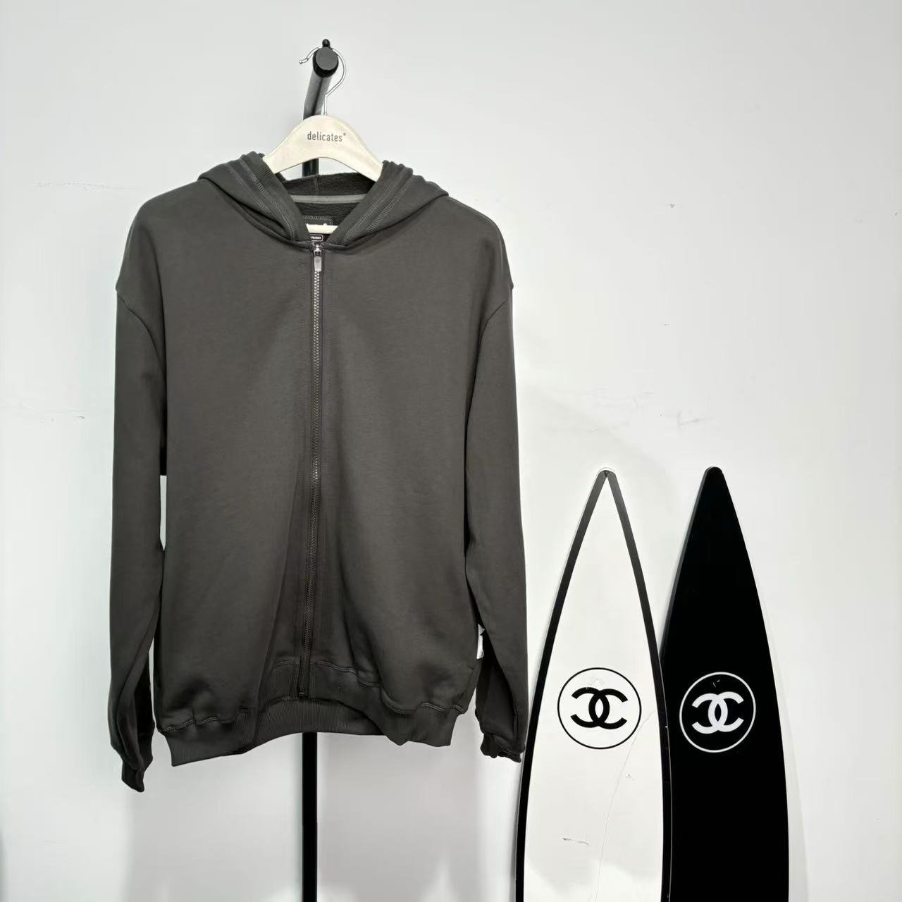 T H-19  秋冬季男款藏青色螺纹花针加绒加厚连帽开衫外套 CW178